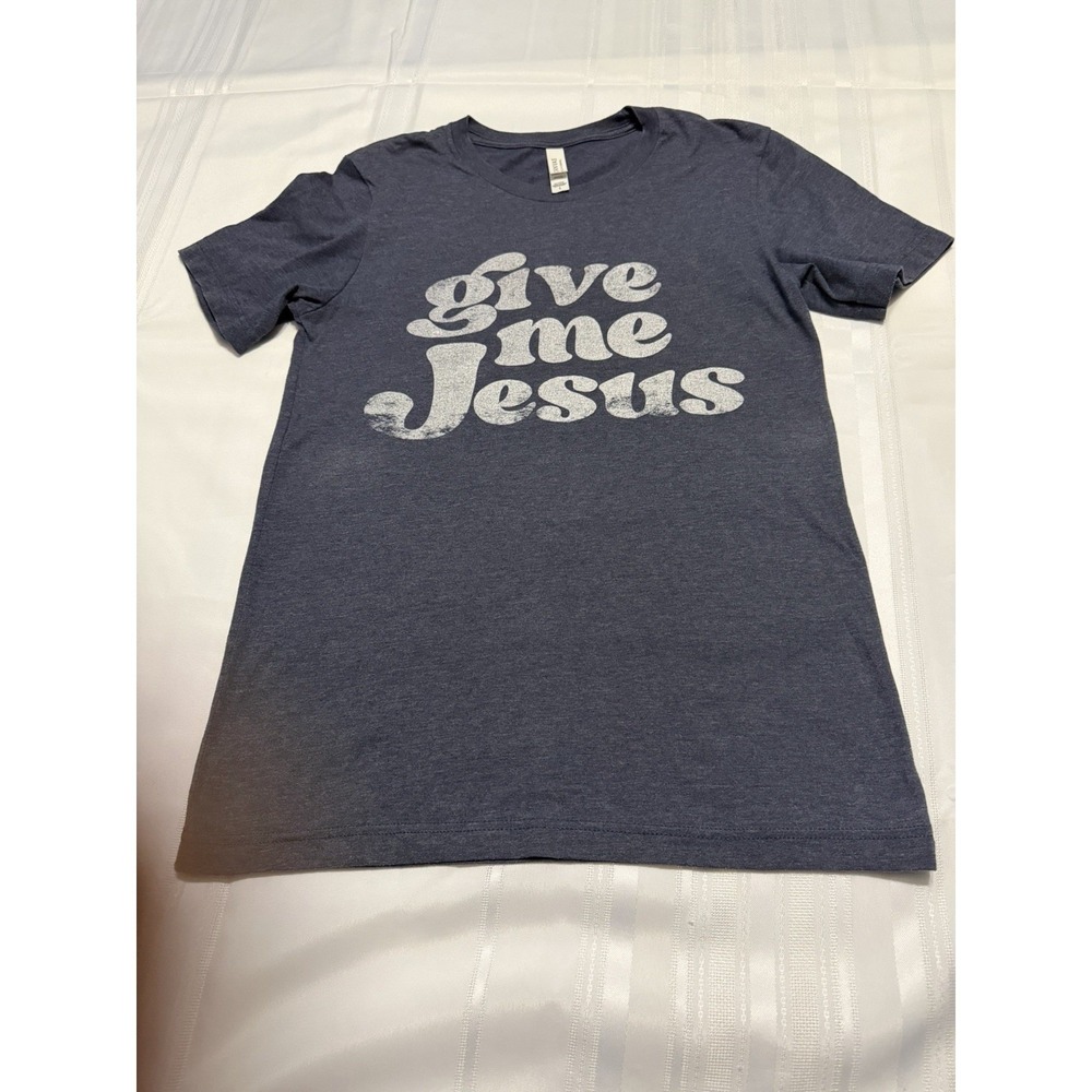 Bella Canvas Give Me Jesus T-Shirt Small Navy Blue Heather Graphic Tee 3001CVC